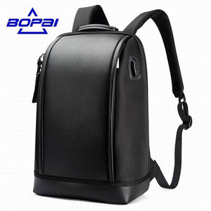 BOPAI Shell Shape Business Men's Office Work Backpack USB Charge Cool Male Leather Daypack Backpack Men's Shoulder Bags for Work
