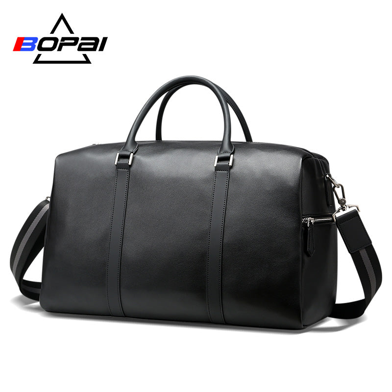 BOPAI 2018 Leather Travel Bag Organizer Large Men's Leather Duffle Bag New Fashion Silt Pocket Women Luggage Travel Duffle Bags