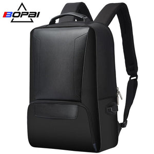 BOPAI 2018 Men Laptop Backpack 15.6 Inch Daily Work Backpack Men Black Leather Schoolbag High School back pack mochila escolar