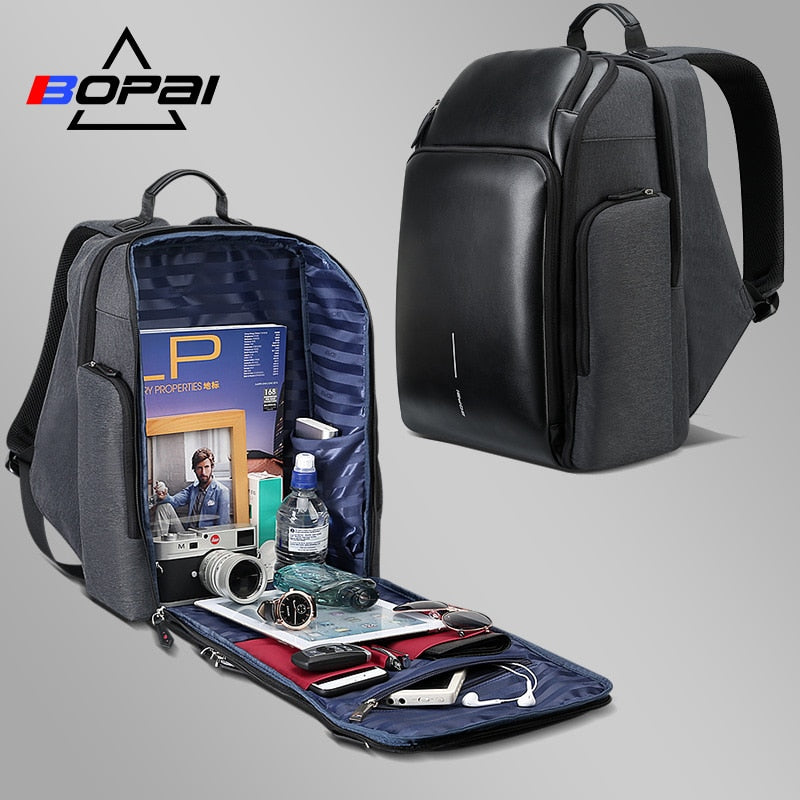BOPAI Multi Layers Travel Backpack for Men Large Capacity Plecak USB Charging Notebook Backpack 15.6inch Male Functional Bagpack