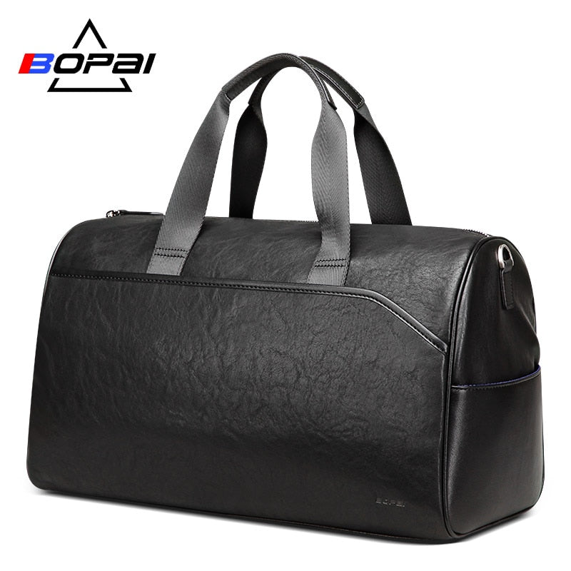 BOPAI Men Leather Travel Bags Hand Luggage Women Leather Duffle Bags Male Business Travel Weekend Bag Unisex Large Duffel Bags
