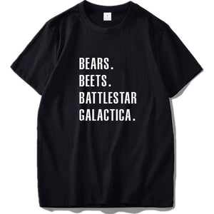 Bears Beets Battlestar Galactica T Shirt Office TV Show 100% Cotton Crew Neck Casual Tee Black White Letter Tops