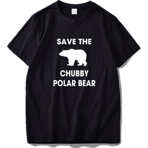 Polar Bear T shirt Men Save The Chubby Animal T-shirt 100% Cotton Protect Environment Tee Black White Design Clothes EU Size