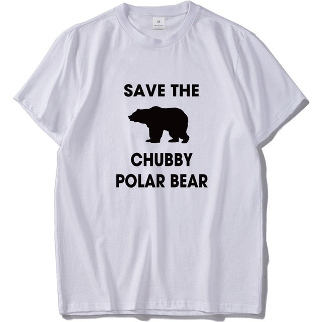 Polar Bear T shirt Men Save The Chubby Animal T-shirt 100% Cotton Protect Environment Tee Black White Design Clothes EU Size