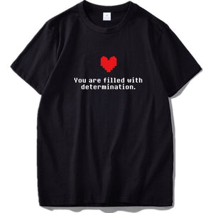 Undertale T Shirt Game You are Filled with Determination Print Tee Funny Tshirt Black Cotton EU Size