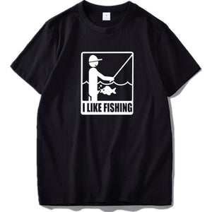 Fishing Graphic Tshirt Funny Letter I Like Fishing Printed Tees Men Humor Tops Cotton Short Sleeve EU Size Homme