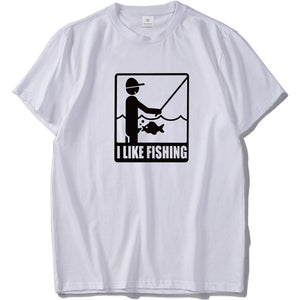 Fishing Graphic Tshirt Funny Letter I Like Fishing Printed Tees Men Humor Tops Cotton Short Sleeve EU Size Homme