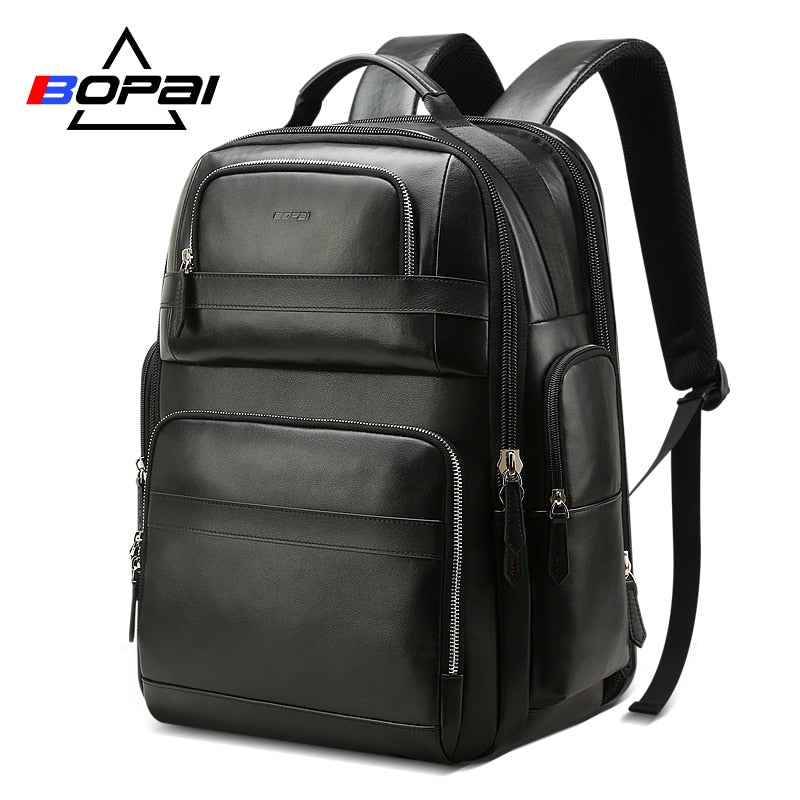 BOPAI Luxury Genuine Leather Backpack for Men Women Travel Black Bagpack Top Layer Cow Leather Men Business Laptop Backpacks