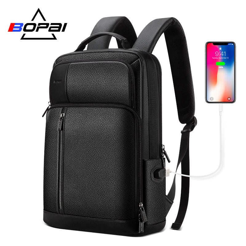 BOPAI Genuine Leather Backpack Men Back Pack Bags Top Layer Cow Leather Laptop Backpack 15.6 Inch Soft Real Leather Backpack Men