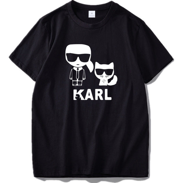 Karl Lagerfeld T Shirt Fashion Representative Image Outline Design Tees Short Sleeve EU Size 100% Cotton Casual T-shirt Homme